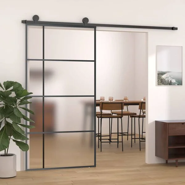 vidaXL Porte coulissante Verre ESG dépoli aluminium 102, 5x205 cm Noir