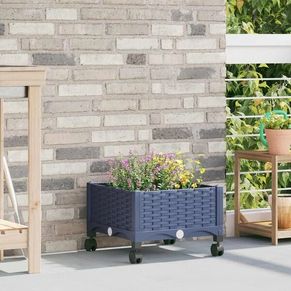 vidaXL Jardinière avec Roues Gris Bleu 40 x 40 x 29 cm PP