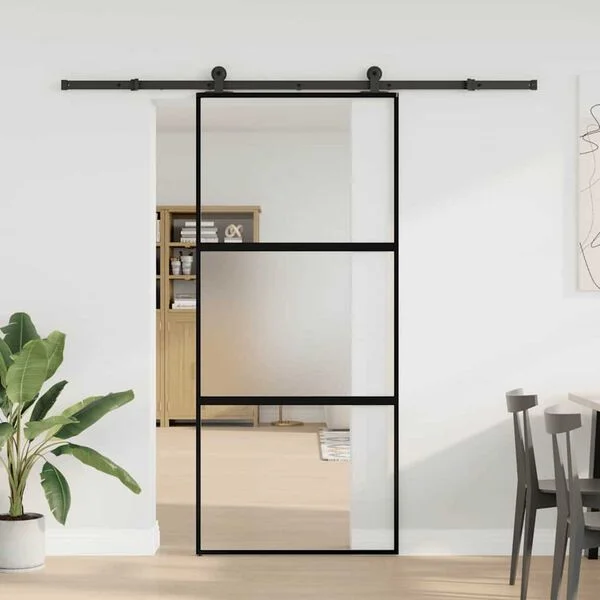 vidaXL Porte coulissante kit de quincaillerie trempé verre aluminium