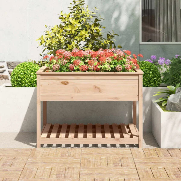 vidaXL Jardinière avec étagère 111, 5x111, 5x81 cm Bois massif de pin