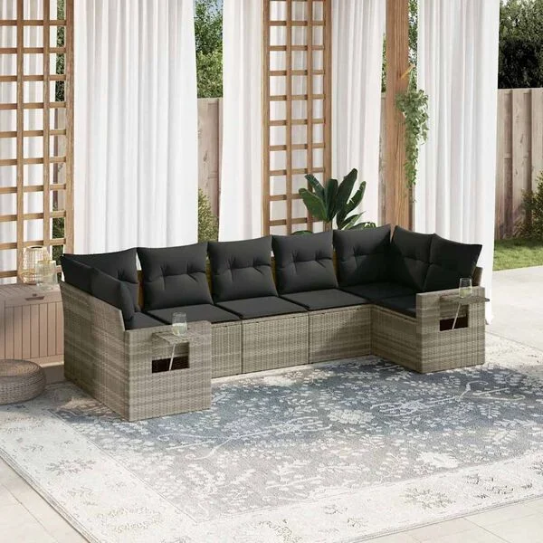 vidaXL Salon de jardin avec coussins 7 pcs gris clair résine tressée
