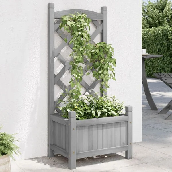vidaXL Jardinière avec treillis gris 40x30x90 cm bois massif de sapin