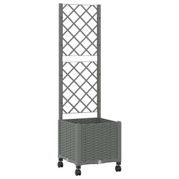 vidaXL Bac de jardin avec treillis et roues Gris clair PP