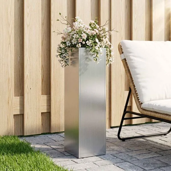 vidaXL Cache-pot de jardin Argenté 20 x 20 x 75 cm Acier galvanisé