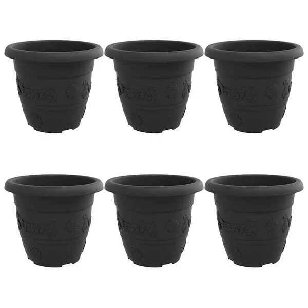 vidaXL Pot à fleurs rond 6 pc Noir Ø 30 x 25 cm Plastique