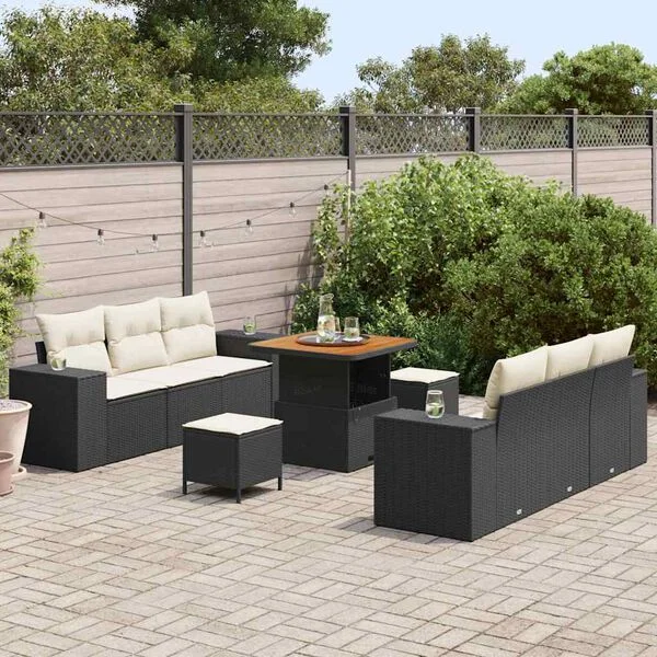 vidaXL Ensemble de canapé de jardin 9 pc Noir Poly rotin
