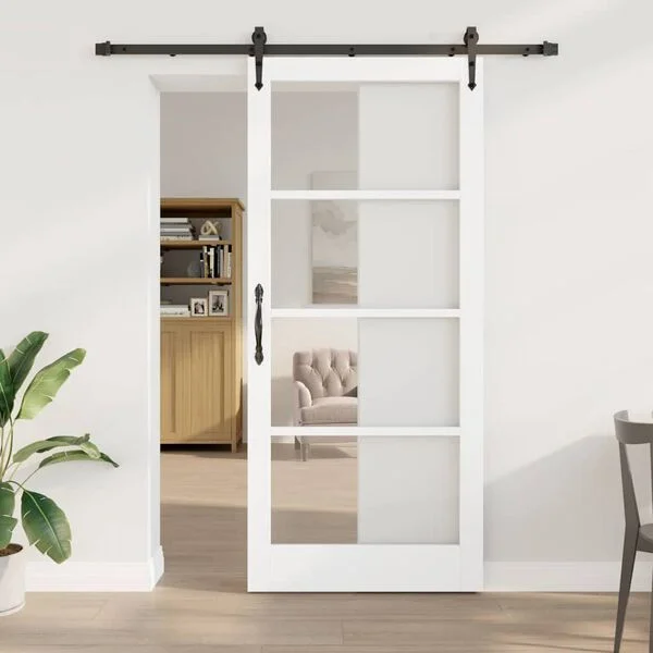vidaXL Porte coulissante 93 x 211 cm Bois de pin massif et verre Blanc