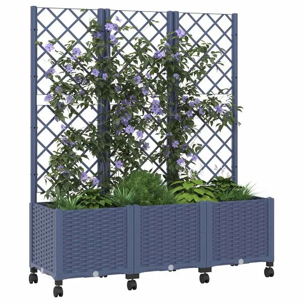 vidaXL Bac de jardin avec treillis et roues Gris Bleu PP
