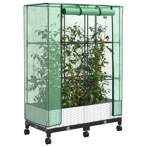 vidaXL Jardinière de jardin avec couverture de serre et roues 2 pc PP