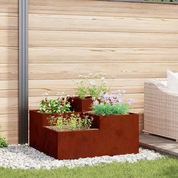 vidaXL Cache-pot de jardin Rouillé 100 x 100 x 48 cm Acier patiné