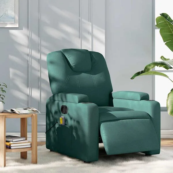 vidaXL Fauteuil de massage inclinable électrique Vert foncé Tissu