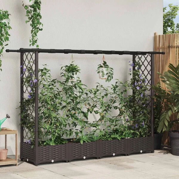vidaXL Lit Élevé avec Treillis et Toit Marron 203 x 40 x 121 cm PP