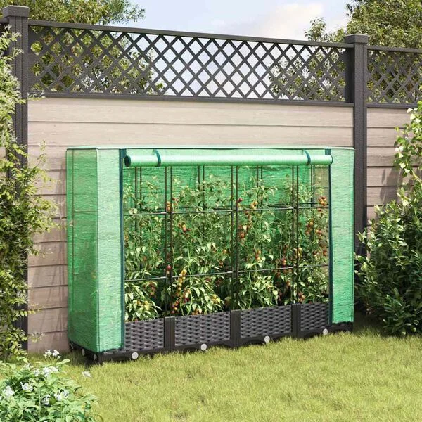 vidaXL Lit surélevé avec housse de serre aspect rotin 160 x 40 x 123 cm