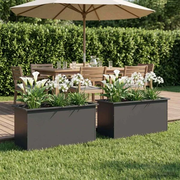 vidaXL Jardinière de jardin avec LED 2 pc Noir 50 x 100 x 48 cm Acier