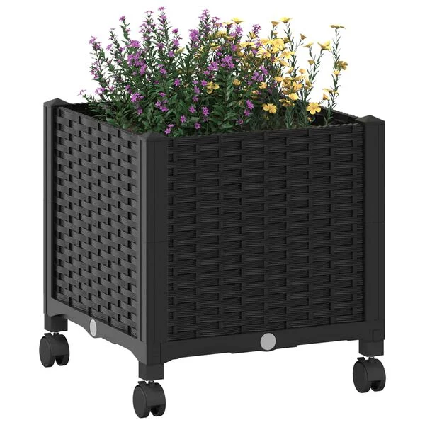 vidaXL Jardinière avec Roues Noir 40 x 40 x 44 cm PP