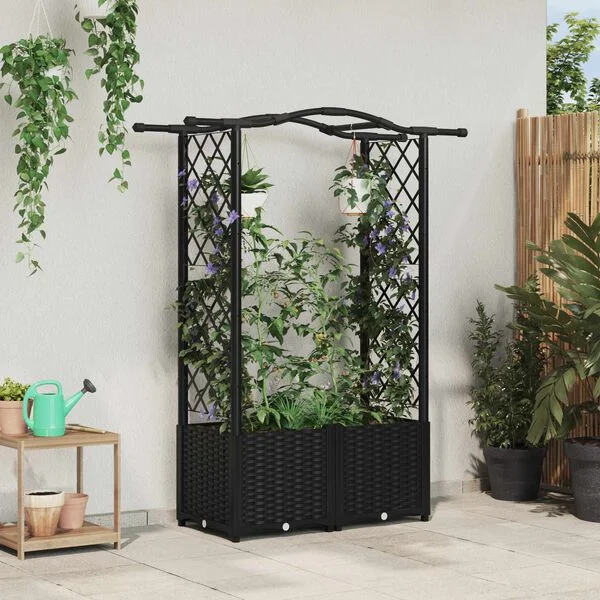 vidaXL Lit Élevé avec Treillis et Toit Noir 125 x 40 x 138 cm PP