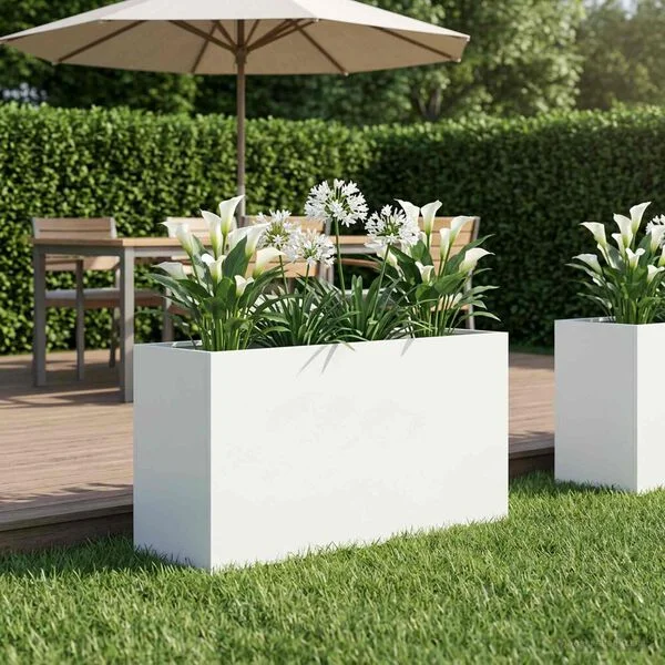 vidaXL Cache-pot de jardin Blanc 100 x 30 x 50 cm Acier laminé à froid