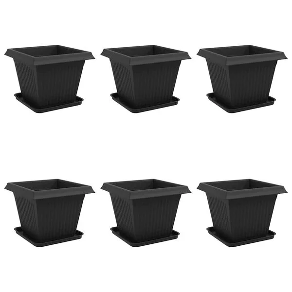 vidaXL Pots de plantes 6 pc Noir Plastique