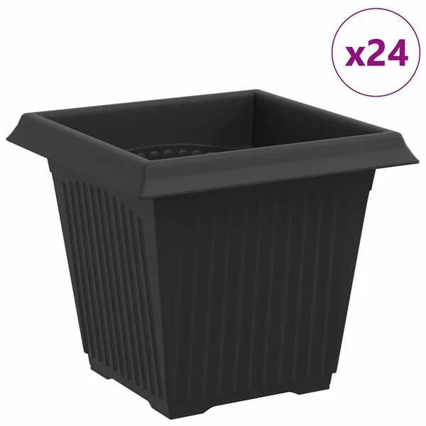 vidaXL Pot de Fleurs Carré 24 pc Noir 16 x 16 x 14 cm Plastique