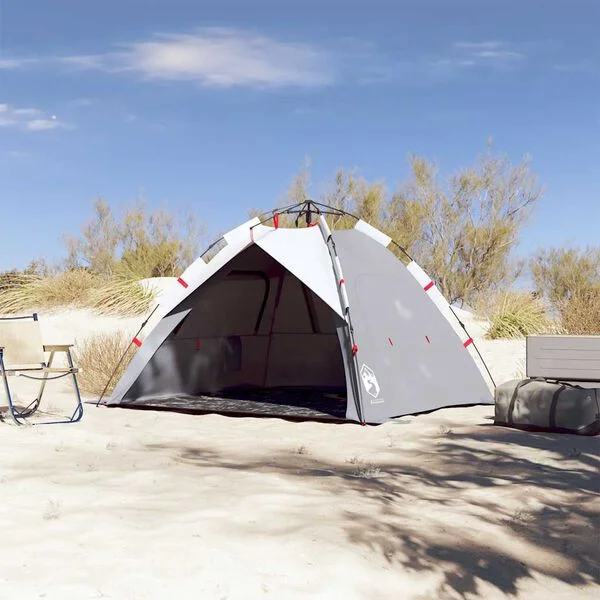 vidaXL Tente de plage 3 personnes gris libération rapide imperméable