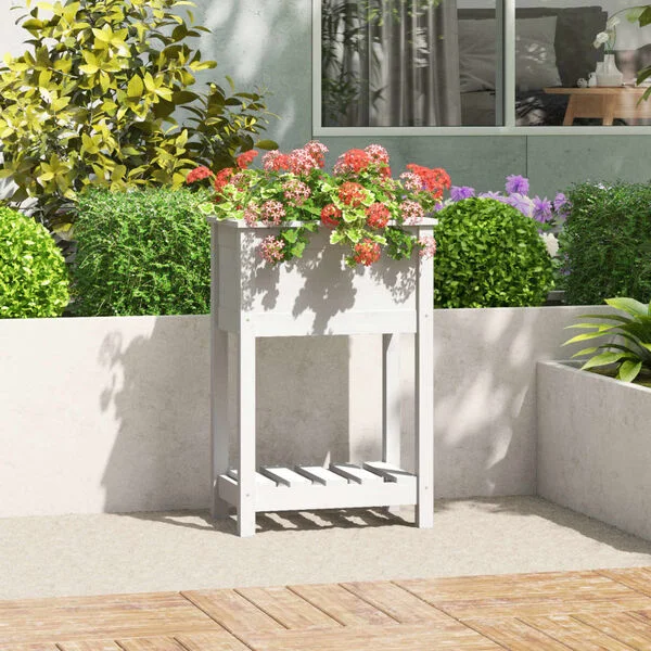 vidaXL Jardinière avec étagère Blanc 54x34, 5x81 cm Bois massif de pin