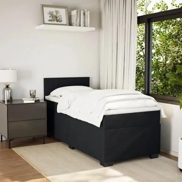 vidaXL Sommier à lattes de lit et matelas Noir 80x200 cm Velours