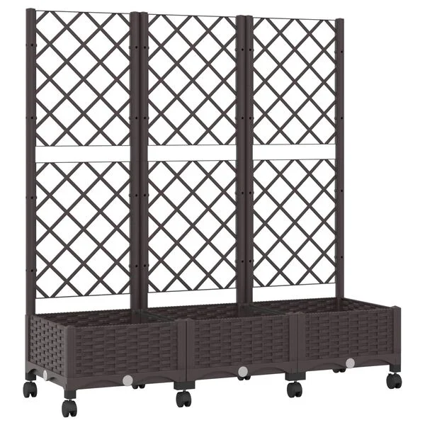 vidaXL Bac de jardin avec treillis et roues Marron 120 x 40 x 131, 5 cm