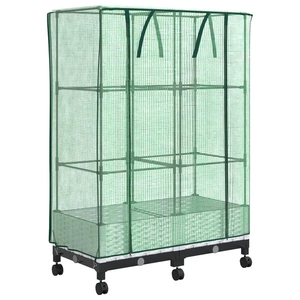 vidaXL Jardinière de jardin avec couverture de serre et roues 2 pc PP