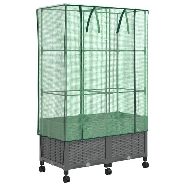 vidaXL Jardinière de jardin avec couverture de serre et roues 2 pc PP