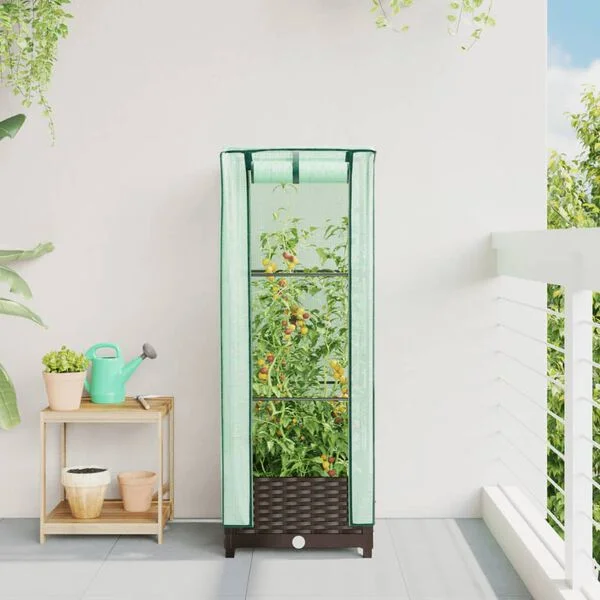 vidaXL Jardinière surélevée avec housse aspect rotin 40x40x123 cm