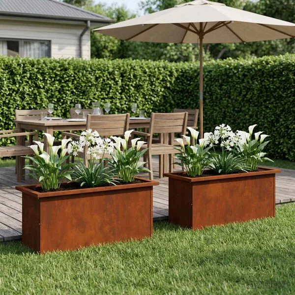 vidaXL Jardinière de jardin avec LED 2 pc Rouillé 30 x 80 x 30 cm
