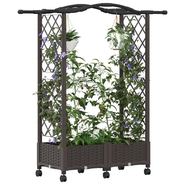 vidaXL Lit Élevé avec Treillis et Toit Marron 124 x 40 x 129 cm PP