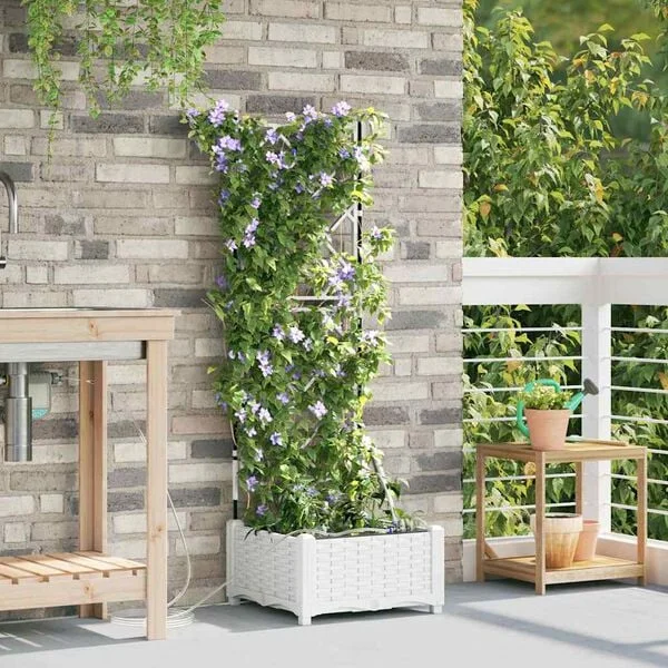vidaXL Cache-pot de jardin Blanc 40 x 40 x 126 cm PP