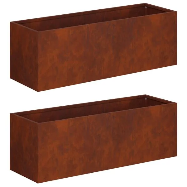 vidaXL Cache-pot de jardin 2 pc Rouillé 40 x 20 x 20 cm Acier patiné