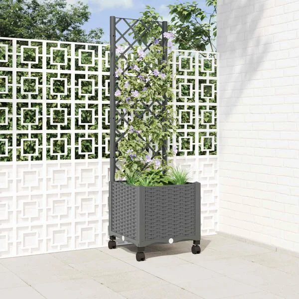 vidaXL Bac de jardin avec treillis et roues Gris clair PP