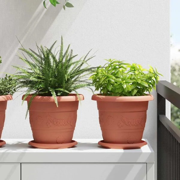 vidaXL Pots de plantes 24 pc Rouge brique Ø 22 x 18 cm Plastique