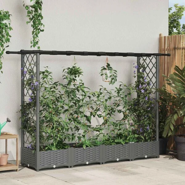 vidaXL Lit Élevé avec Treillis et Toit Gris clair 203 x 40 x 121 cm PP