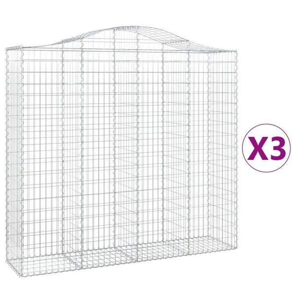 vidaXL Paniers à gabions arqués 3 pcs 200x50x180/200 cm Fer galvanisé