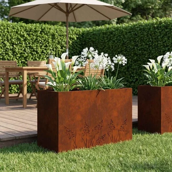 vidaXL Cache-pot de jardin Rouillé 80 x 30 x 49 cm Acier patiné