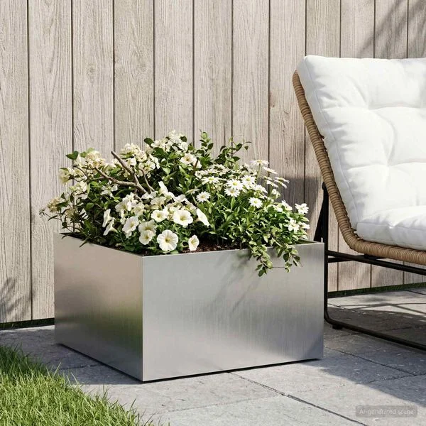 vidaXL Cache-pot de jardin Argenté 40 x 40 x 30 cm Acier inoxydable