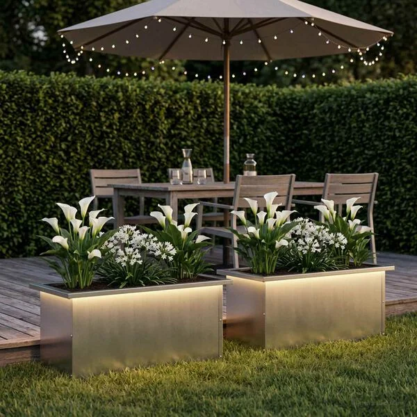 vidaXL Jardinière de jardin avec LED 2 pc Argenté 30 x 60 x 30 cm