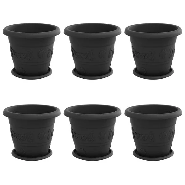vidaXL Pots de plantes 6 pc Noir Ø 26 x 21.5 cm Plastique
