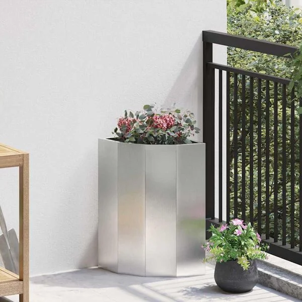 vidaXL Jardinière d'Angle Argenté 30 x 30 x 50 cm Acier inoxydable