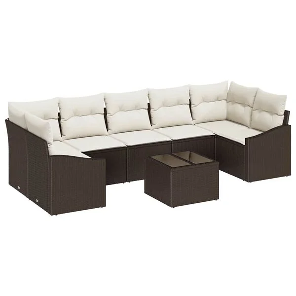 vidaXL Ensemble de Canapés 8 pc Marron et Crème polyrotin