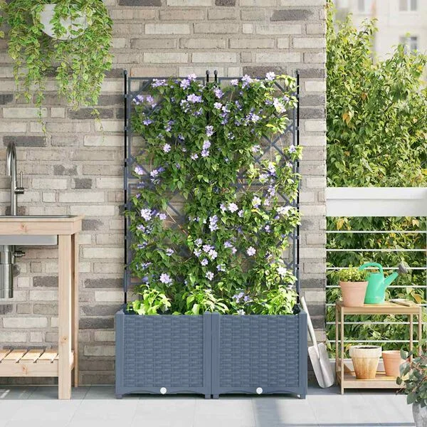 vidaXL Cache-pot de jardin 2 pc Gris clair 80 x 40 x 143 cm PP