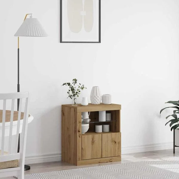 vidaXL Buffet LED Marron 60, 5 x 37 x 67 cm Bois d'ingénierie