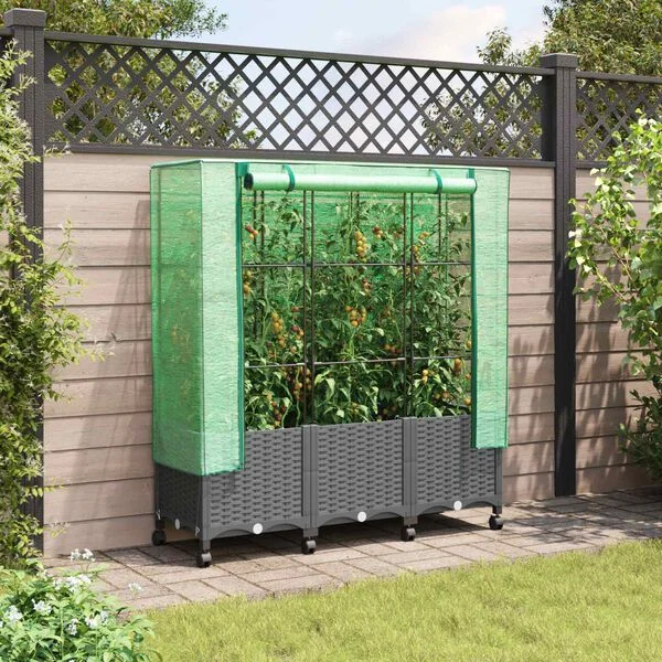 vidaXL Jardinière de jardin avec couverture de serre et roues 3 pc PP