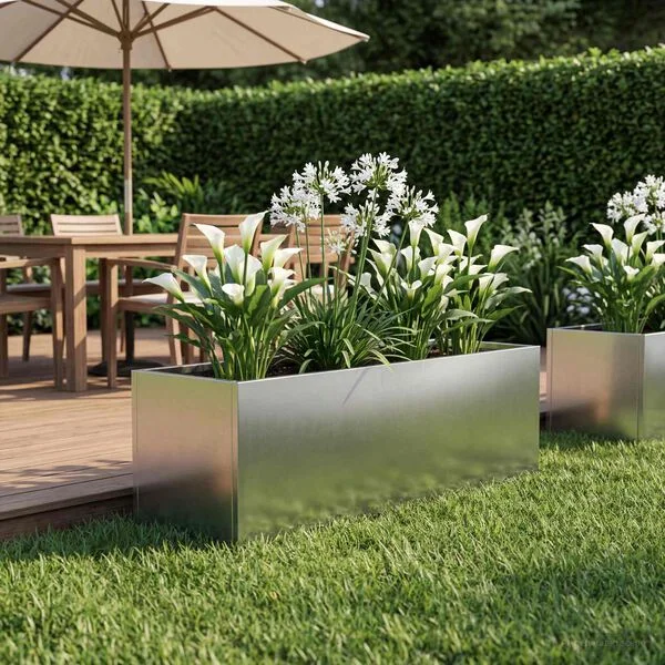 vidaXL Cache-pot de jardin Argenté 60 x 20 x 20 cm Acier inoxydable