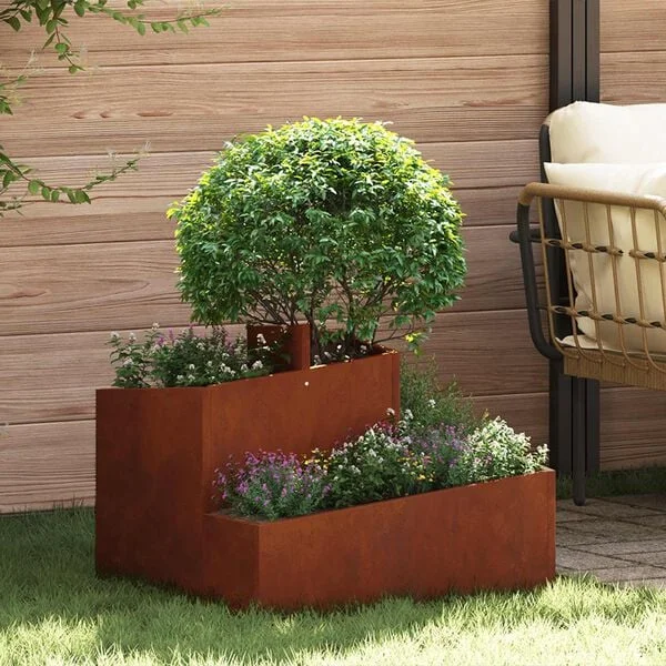 vidaXL Cache-pot de jardin Rouillé 60 x 60 x 50 cm Acier patiné