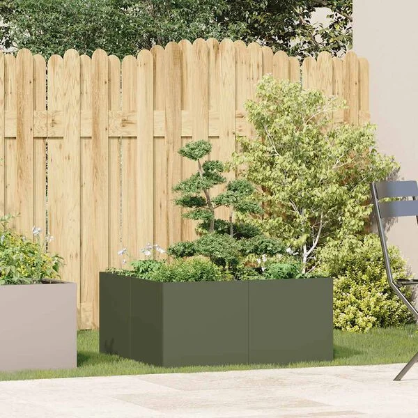 vidaXL Jardinière vert olive 80x80x40 cm acier laminé à froid
